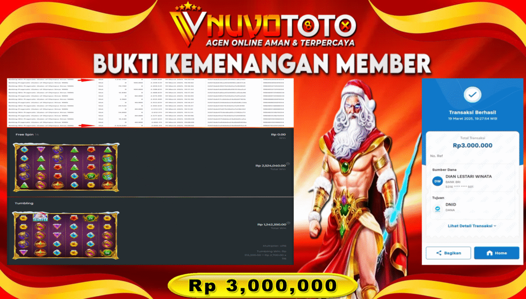 BUKTI JACKPOT KEMENANGAN MEMBER NUVOTOTO GATE OF OLYMPUS XMAS 1000
