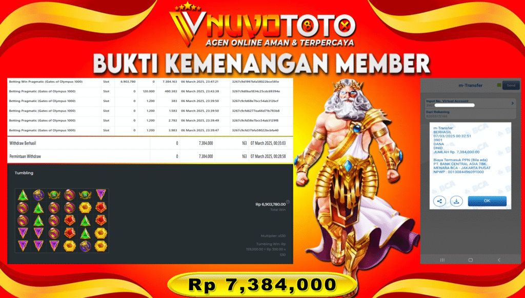 BUKTI JACKPOT KEMENANGAN MEMBER NUVOTOTO GATE OF OLYMPUS 1000