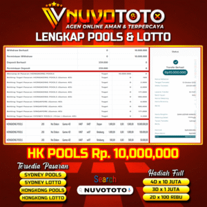 BUKTI JACKPOT KEMENANGAN MEMBER NUVOTOTO HONGKONG POOLS ( 2793 )