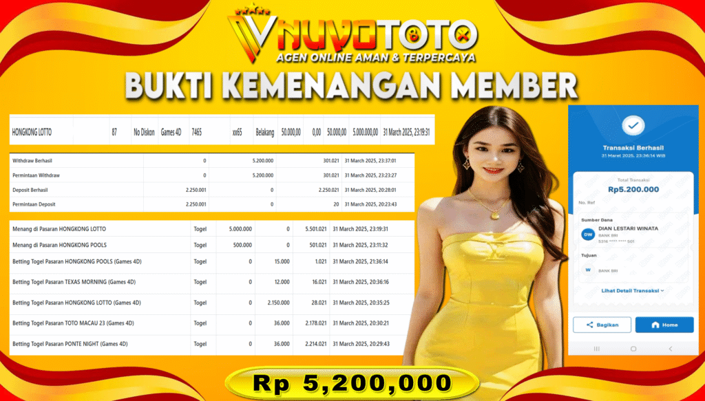 BUKTI JACKPOT KEMENANGAN MEMBER NUVOTOTO HONGKONG LOTTO ( 7465 )
