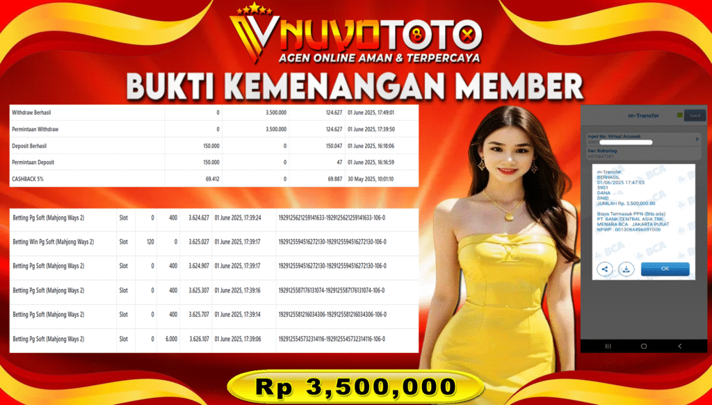 BUKTI JACKPOT KEMENANGAN MEMBER NUVOTOTO MAHJONG WAYS 2
