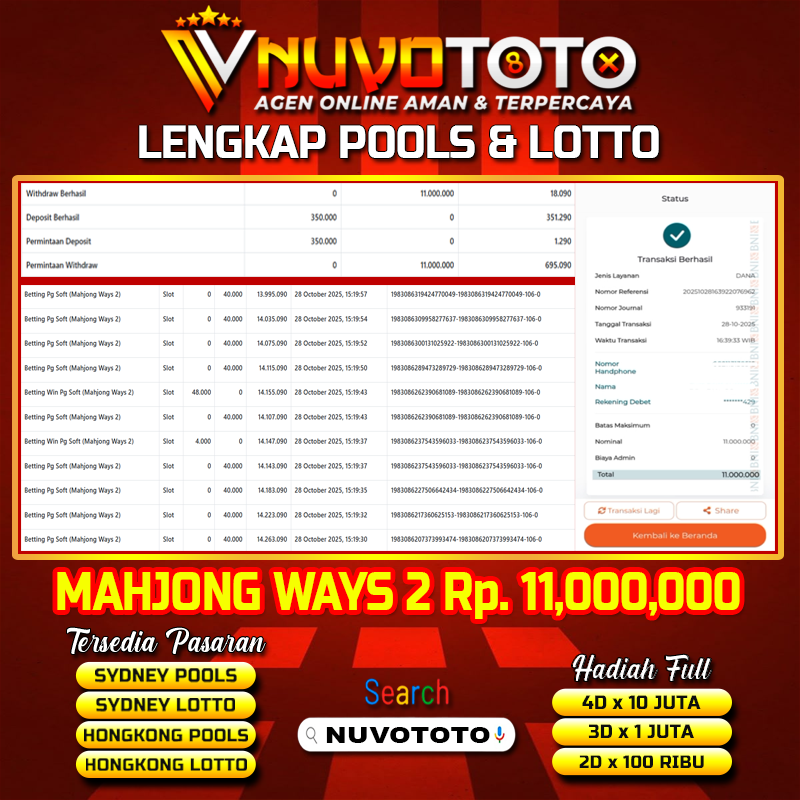 BUKTI JACKPOT KEMENANGAN MEMBER NUVOTOTO HONGKONG POOLS ( 3752 )