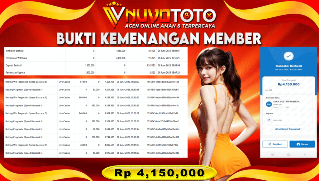 BUKTI JACKPOT KEMENANGAN MEMBER NUVOTOTO SPEED BACCARAT 5