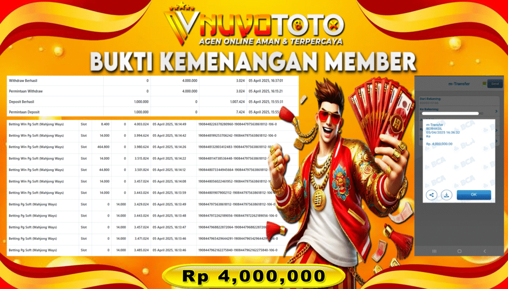 BUKTI JACKPOT KEMENANGAN MEMBER NUVOTOTO MAHJONG WAYS