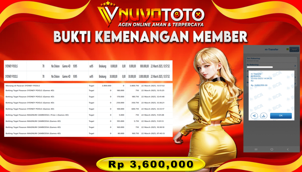 BUKTI JACKPOT KEMENANGAN MEMBER NUVOTOTO SYDNEY POOLS ( 9395 )