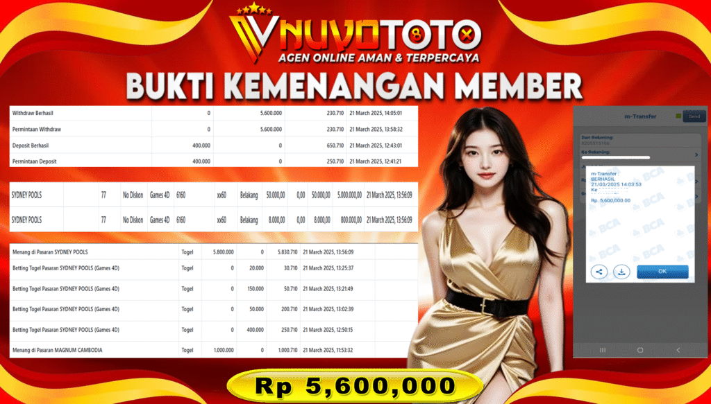 BUKTI JACKPOT KEMENANGAN MEMBER NUVOTOTO SYDNEY POOLS ( 6160 )