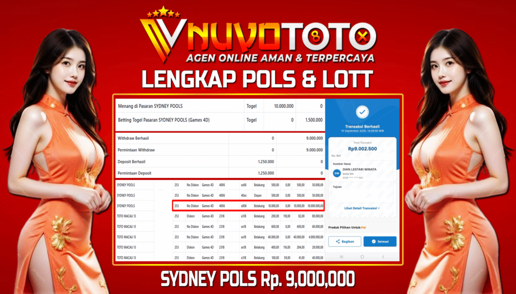 BUKTI JACKPOT KEMENANGAN MEMBER NUVOTOTO SYDNEY POOLS ( 4006 )