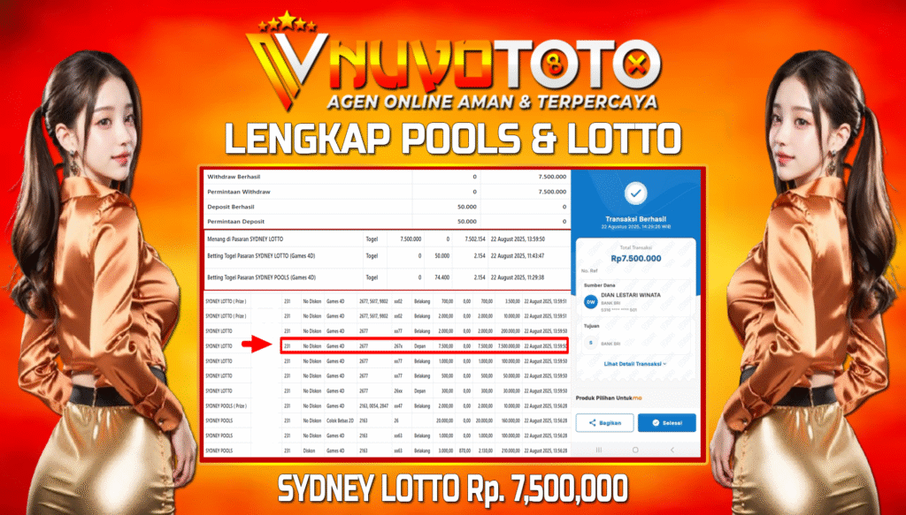 BUKTI JACKPOT KEMENANGAN MEMBER NUVOTOTO SYDNEY LOTTO ( 2677 )