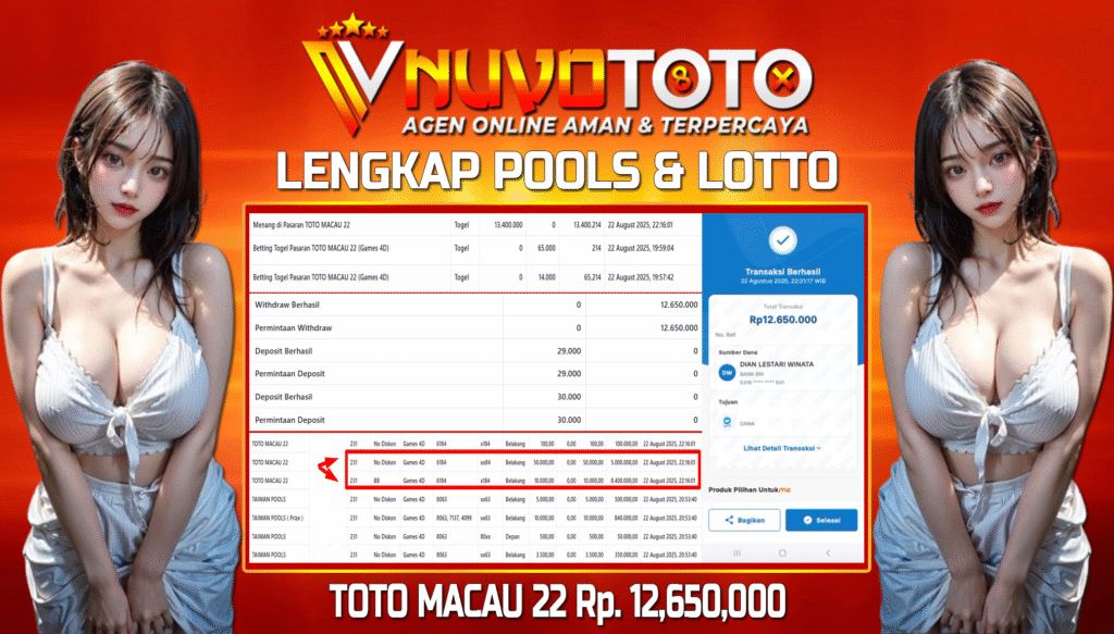 BUKTI JACKPOT KEMENANGAN MEMBER NUVOTOTO TOTO MACAU 22 ( 6184 )