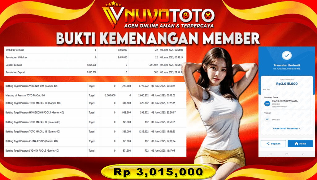 BUKTI JACKPOT KEMENANGAN MEMBER NUVOTOTO TOTO MACAU 00 ( 9841 )