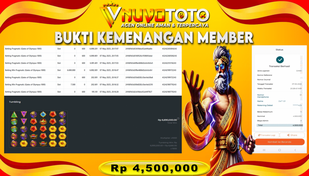 BUKTI JACKPOT KEMENANGAN MEMBER NUVOTOTO GATE OF OLYMPUS 1000