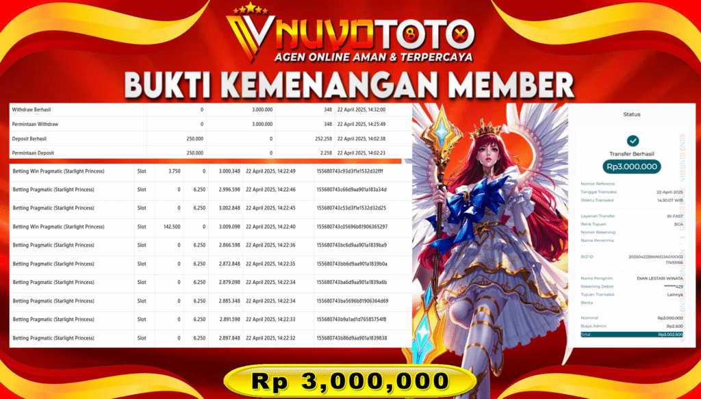 BUKTI JACKPOT KEMENANGAN MEMBER NUVOTOTO STARLIGHT PRINCESS