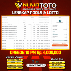 BUKTI JACKPOT KEMENANGAN MEMBER NUVOTOTO OREGON 10 PM ( 6238 )