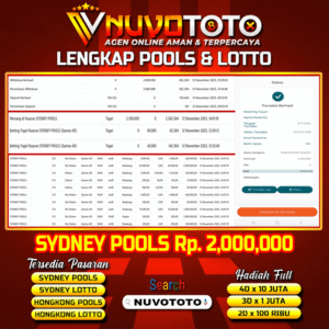 BUKTI JACKPOT KEMENANGAN MEMBER NUVOTOTO SYDNEY POOLS ( 9348 )