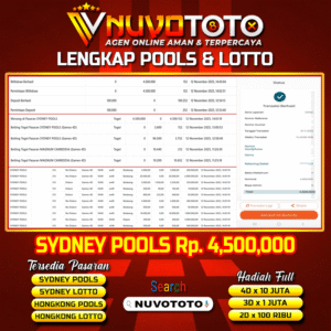 BUKTI JACKPOT KEMENANGAN MEMBER NUVOTOTO SYDNEY POOLS ( 9348 )