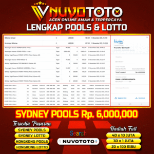 BUKTI JACKPOT KEMENANGAN MEMBER NUVOTOTO SYDNEY POOLS ( 4086 )