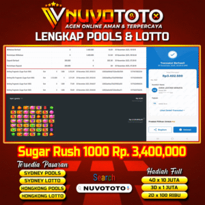 BUKTI JACKPOT KEMENANGAN MEMBER NUVOTOTO SUGAR RUSH 1000
