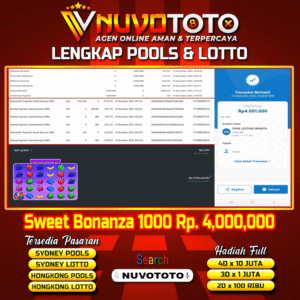 BUKTI JACKPOT KEMENANGAN MEMBER NUVOTOTO SWEET BONANZA 1000