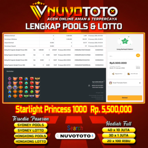 BUKTI JACKPOT KEMENANGAN MEMBER NUVOTOTO STARLIGHT PRINCESS 1000