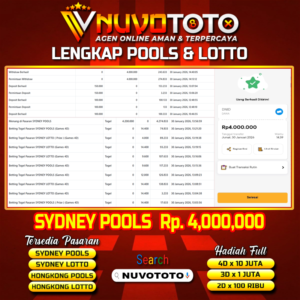 BUKTI JACKPOT KEMENANGAN MEMBER NUVOTOTO SYDNEY POOLS ( 1624 )