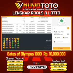BUKTI JACKPOT KEMENANGAN MEMBER NUVOTOTO GATES OF OLYMPUS 1000