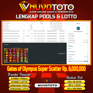 BUKTI JACKPOT KEMENANGAN MEMBER NUVOTOTO GATES OF OLYMPUS SUPER SCATTER