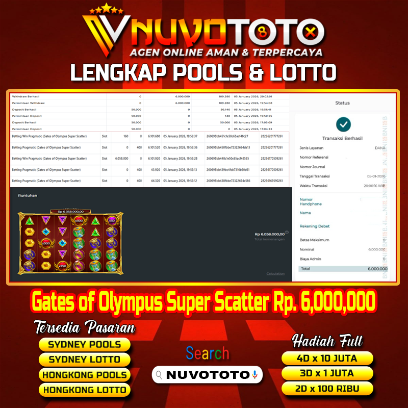 BUKTI JACKPOT KEMENANGAN MEMBER NUVOTOTO GATES OF OLYMPUS SUPER SCATTER