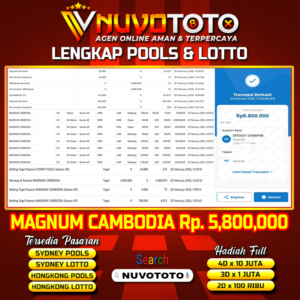 BUKTI JACKPOT KEMENANGAN MEMBER NUVOTOTO MAGNUM CAMBODIA ( 0498 )