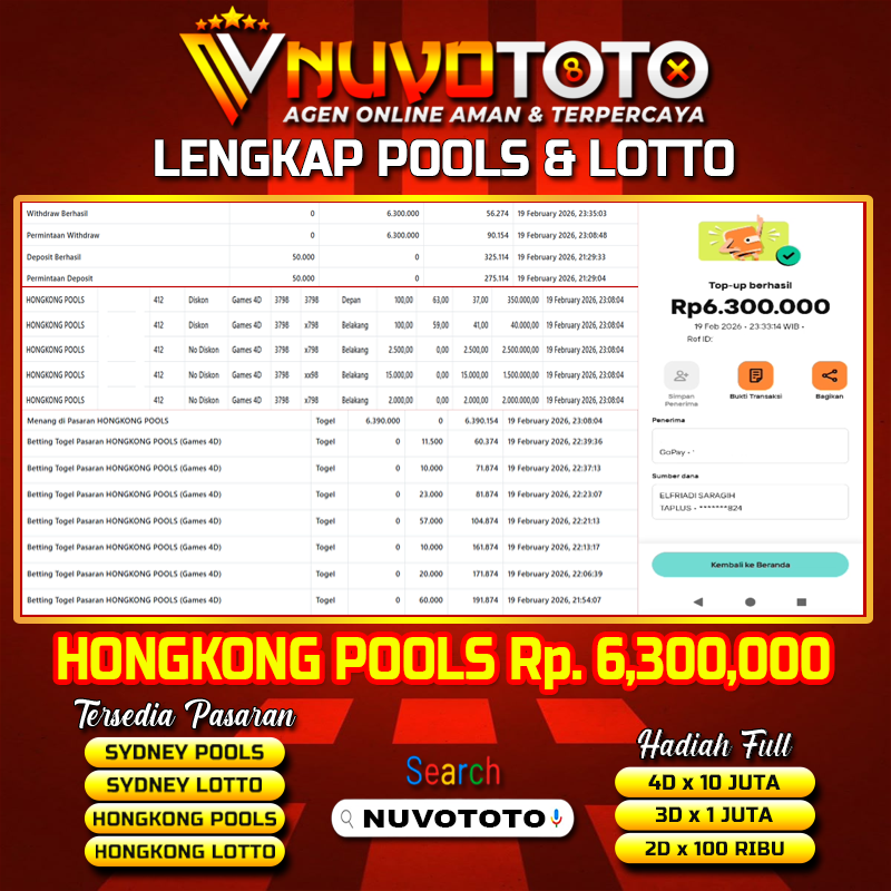 BUKTI JACKPOT KEMENANGAN MEMBER NUVOTOTO HONGKONG POOLS ( 3798 )