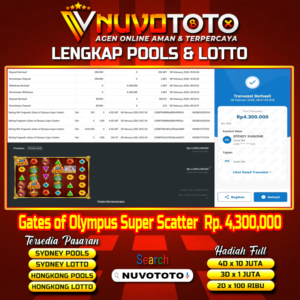 BUKTI JACKPOT KEMENANGAN MEMBER NUVOTOTO GATES OF OLYMPUS SUPER SCATTER