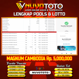 BUKTI JACKPOT KEMENANGAN MEMBER NUVOTOTO MAGNUM CAMBODIA ( 7499 )