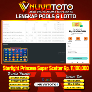 BUKTI JACKPOT KEMENANGAN MEMBER NUVOTOTO STARLIGHT PRINCESS SUPER SCATTER