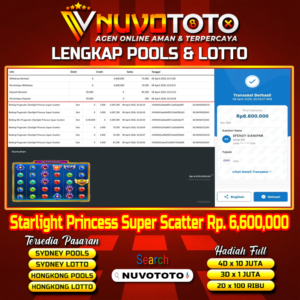 BUKTI JACKPOT KEMENANGAN MEMBER NUVOTOTO STARLIGHT PRINCESS SUPER SCATTER